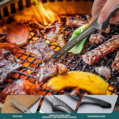 Miniatura 4 de ZZBUY Paquete de 4 pinzas de barbacoa para barbacoa coreana y japonesa, parrilla al aire libre y campamento, utensilios de cocina antideslizantes de