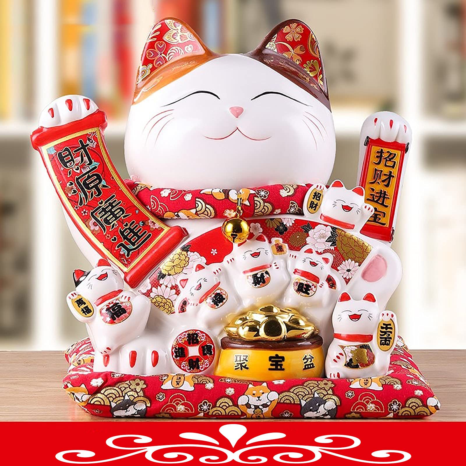 Luminescentdream N Lucky Fortune Cat, 11" Beckoning Ceramic Maneki Eko, Large Japanese Lucky Cat, Chinese Feng Shui Decoratio, Automatic Swing Arm, For Shops, Restaurants, Living Room