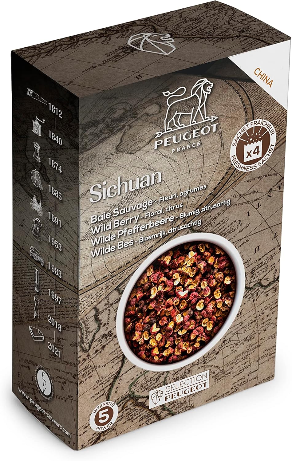 Peugeot Sichuan Chinese Red Peppercorns, 40 g - 4 fresh sachets of 10g