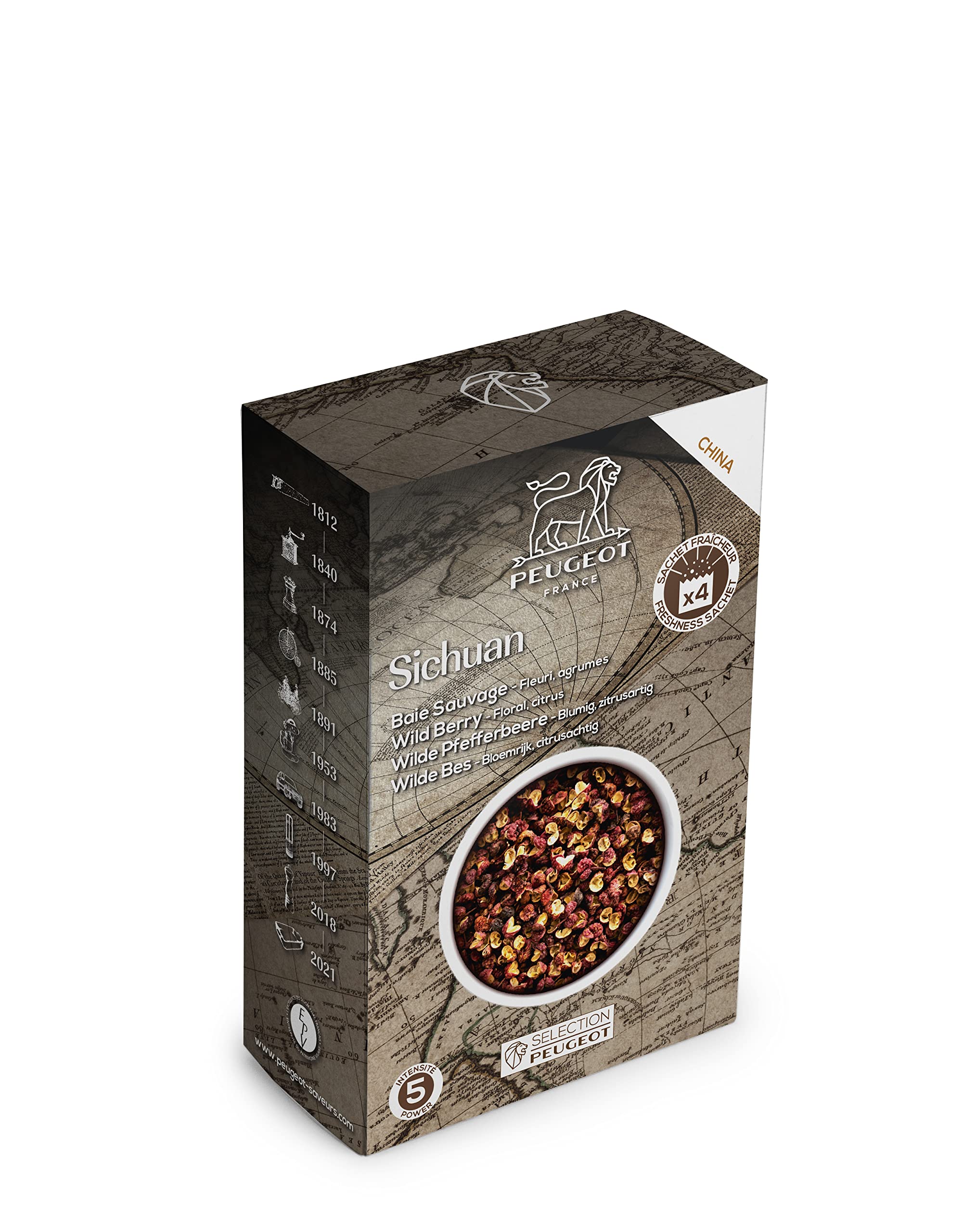 Peugeot Red The Flowery Citrus Notes Of The Sichuan Peppercorns Are Balanced By An Overtone Of Pine Which Creates A Tingly Sensation With Every Taste. Sichuan