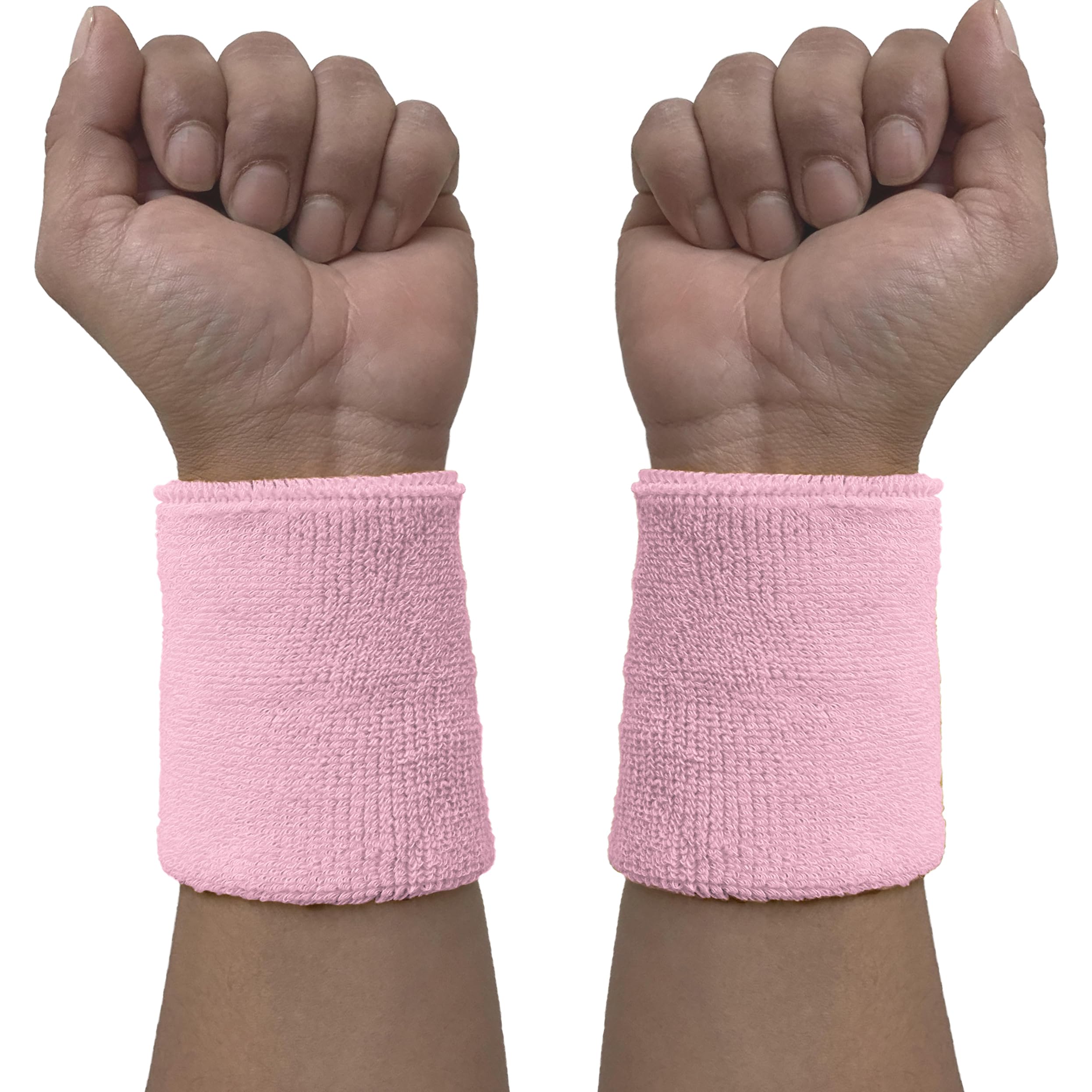 Couver Wrist Sweatband - Light Pink Solid Cotton Terry Colth Sport Wristband, 1 Pair โ image 1
