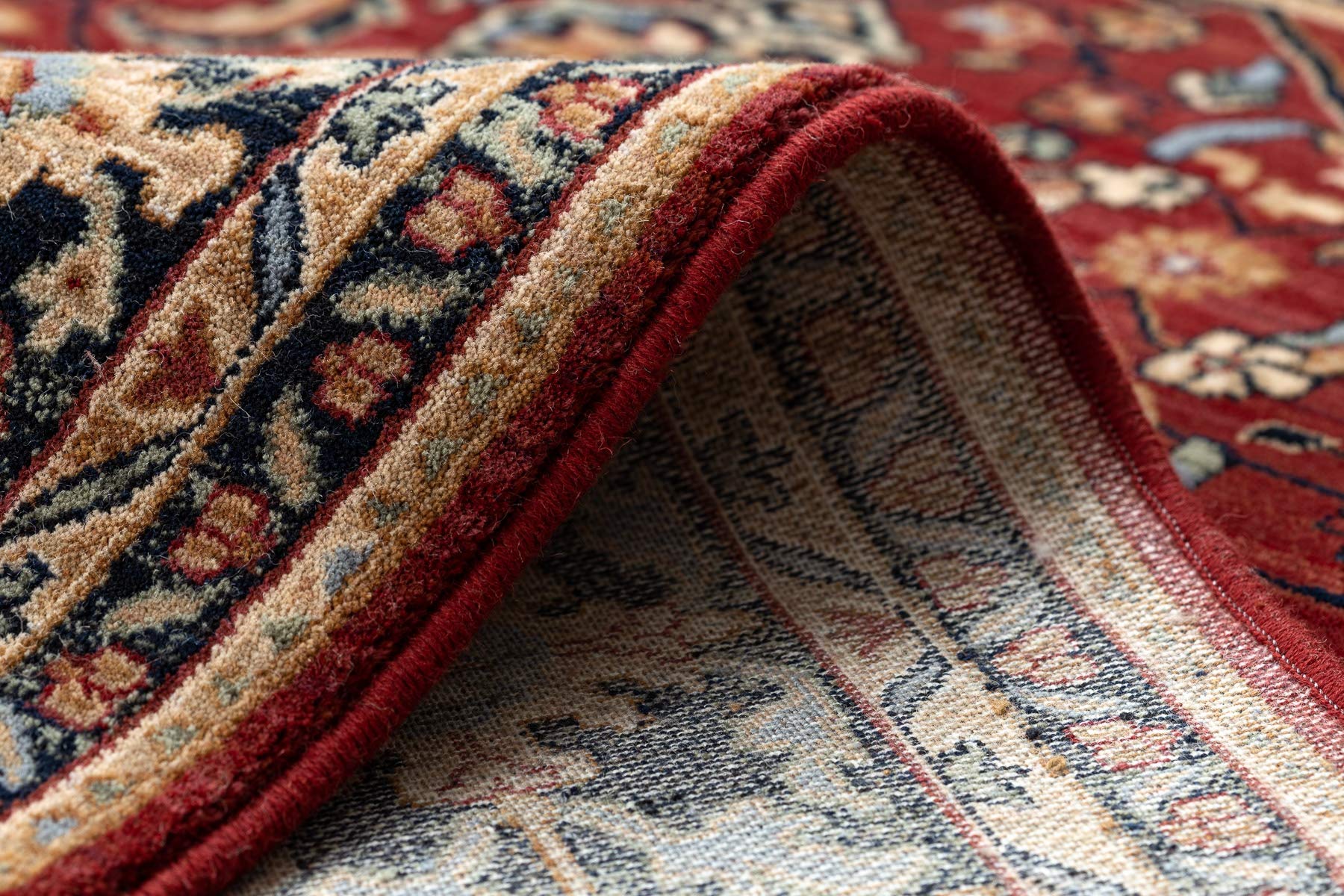 rugsx Tapis en Laine KESHAN Franges, Classique Oriental, Tapis Traditionnel, pour la Chambre, Le Salon, la Chambre à Coucher, de Haute qualité Beige/Bordeaux/Bleu foncé 120x145 cm