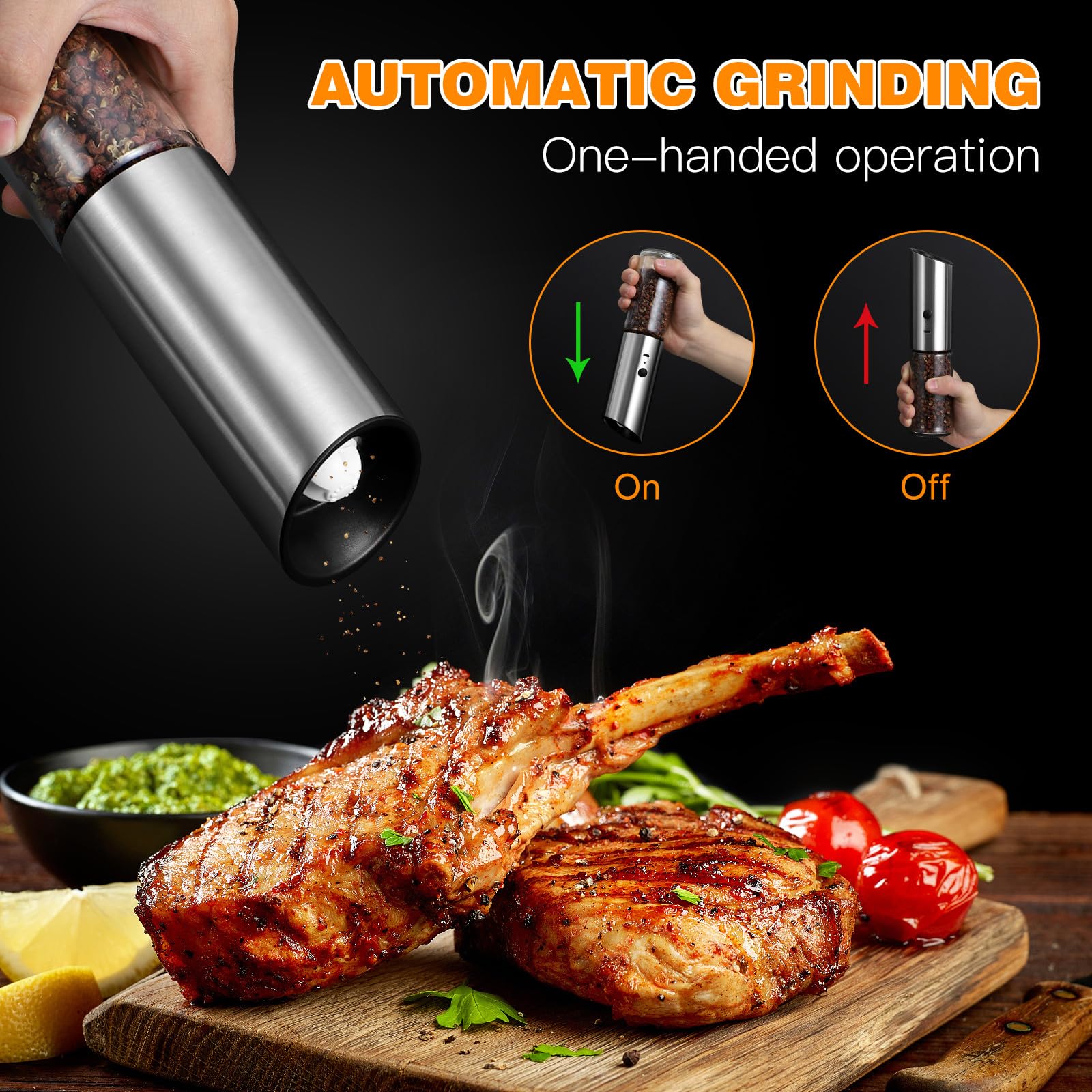 BESPORTBLE Elektrische Pfeffermühle und Salzstreuer Nachfüllbar Verstellbarer Mahlgrad Glas Edelstahl ABS USB Aufladbar Einhandbedienung Kompakt für Küche und Picknick