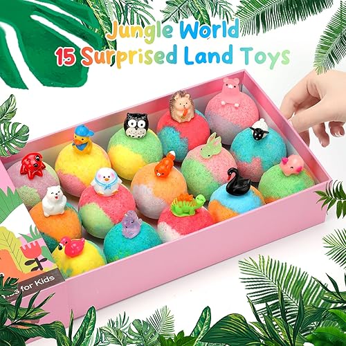Miniatura 2 de Jungle Adventure - Bombas de baño para niños, 15 bombas gaseosas perfumadas con juguetes sorpresa de animales terrestres en el interior, juego de