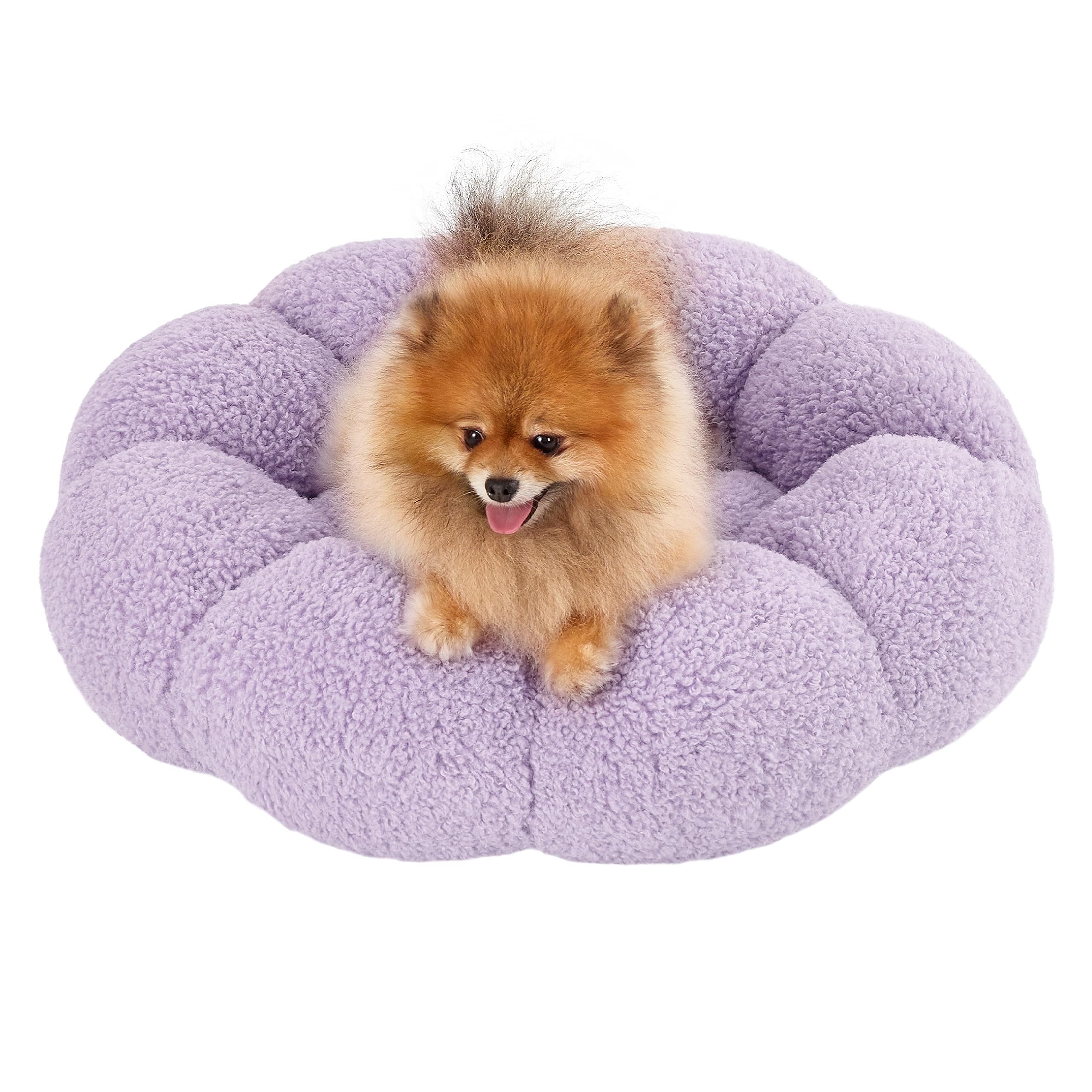 Lesure Calming Small Dog Bed - Flower Donut Round Fluffy Puppy Bed in Plush Teddy Sherpa, Non-Slip Cute Flower Cat Beds for Indoor Cats, Small Pet Bed Fits up to 25 lbs, Machine Washable, Purple 23"