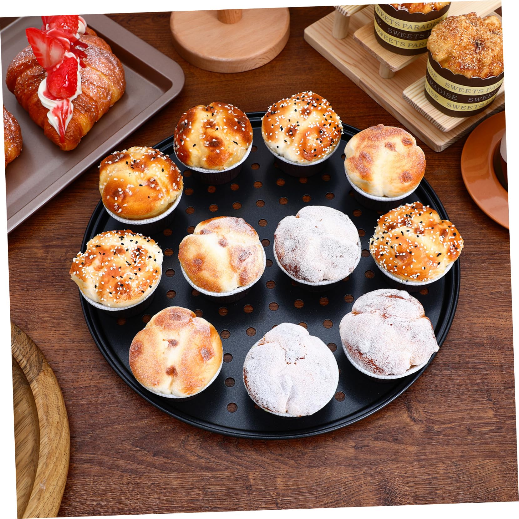 IMIKEYA Schwarzes Backzubehör 2 Stück-pack aus Kohlenstoffstahl Rundes Pizzablech mit Löchern für Gleichmäßiges Backen 32cm für Hausgemachte Gerichte und Partys