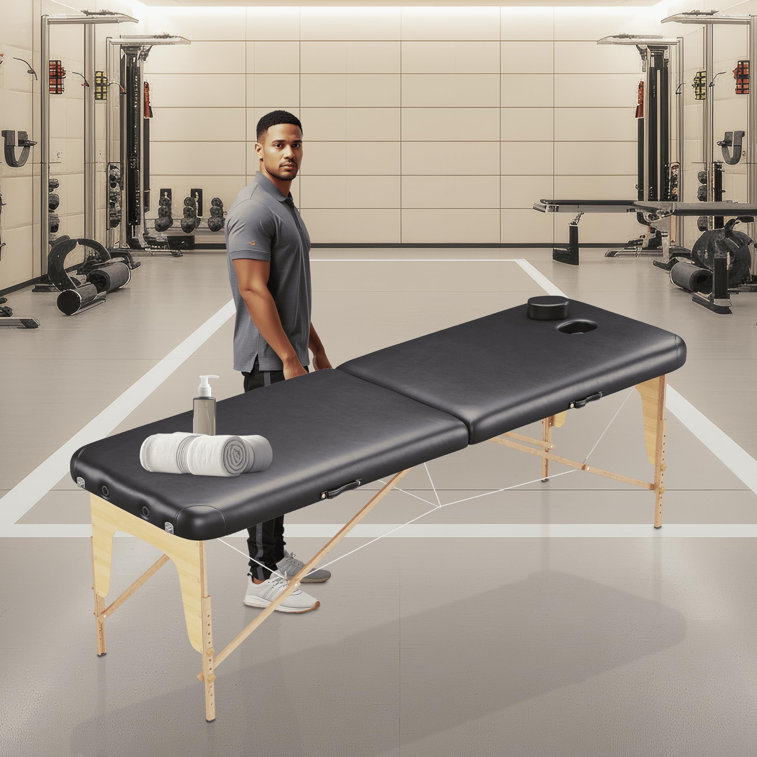 Beltom® Mobile Massagetisch Massageliege 2 zonen Basic 185 x 60 cm. - Licht 11,6 kg - massagebed massageleuning Massagebank 2 Zones klappbar Kosmetikliege - Schwarz