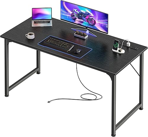 PRAISUN Escritorio para computadora de oficina de 47 x 20 pulgadas con tomas de corriente y puerto USB-C, escritorio para juegos más grande, para