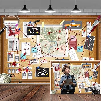 10X8FT Crime Scene Decorations Backdrop Murder Mystery Party Photo Backdrop Detective Photography Background Spy Kids Party Decorations Background Board Banner Photo Booth Prop Wall Decor