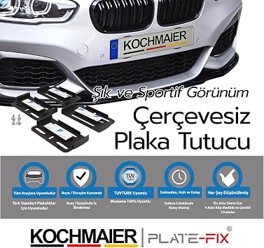 Plate-Fix Çerçevesiz Takmatik Araç Plakalık Seti - Yeni Nesil Görünmez Plaka Altlığı, Gizli Plaka Sabitleme Aparatı (2 Adet - Set Ön ve Arka)