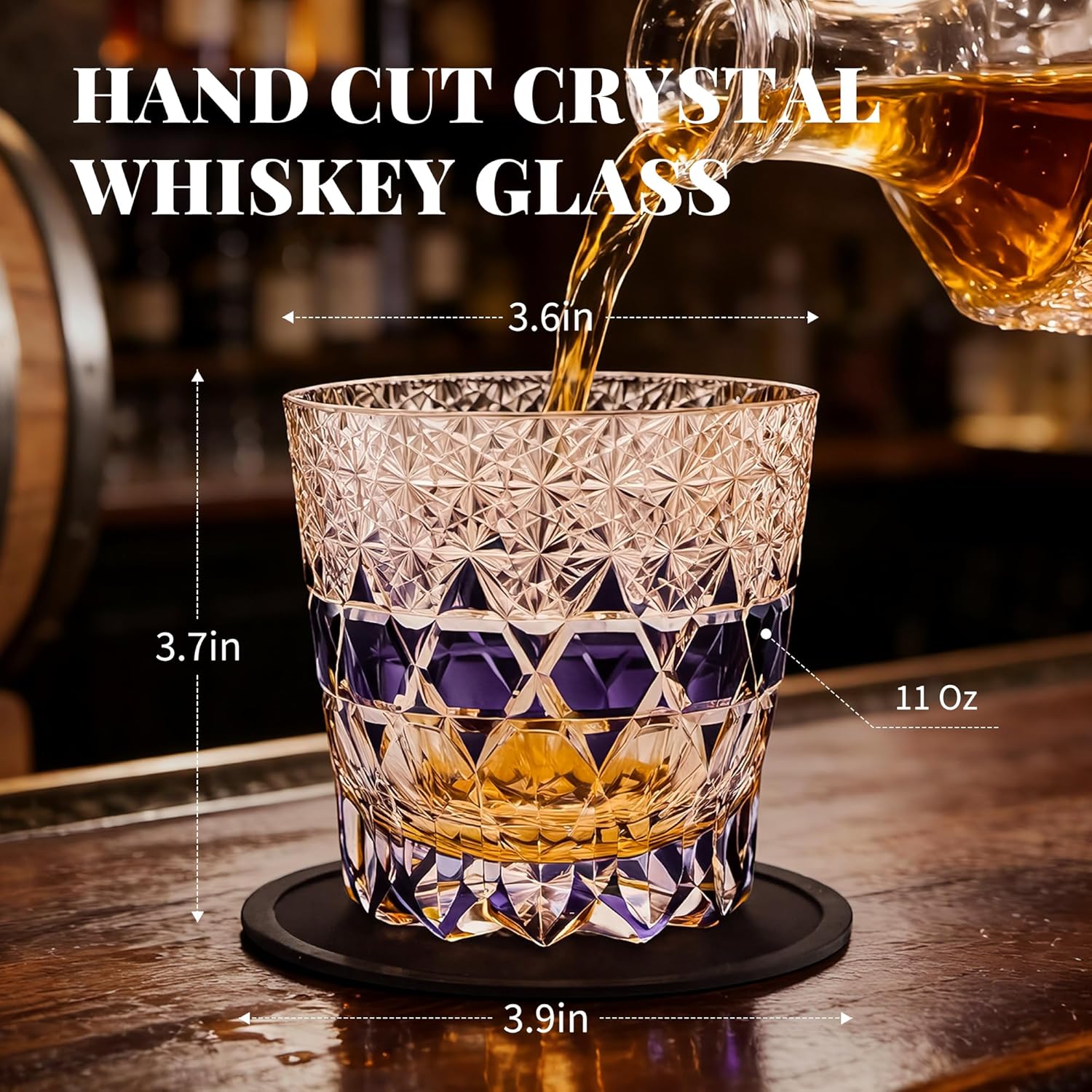 Handmade Japanese Crystal Glass 11 oz – Edo Style Old Fashioned Whiskey Glass Tumbler for Bourbon, Scotch, Cocktails – Luxury Barware Gift for Men, Dad – Home Bar, Anniversary, Groomsmen Gift