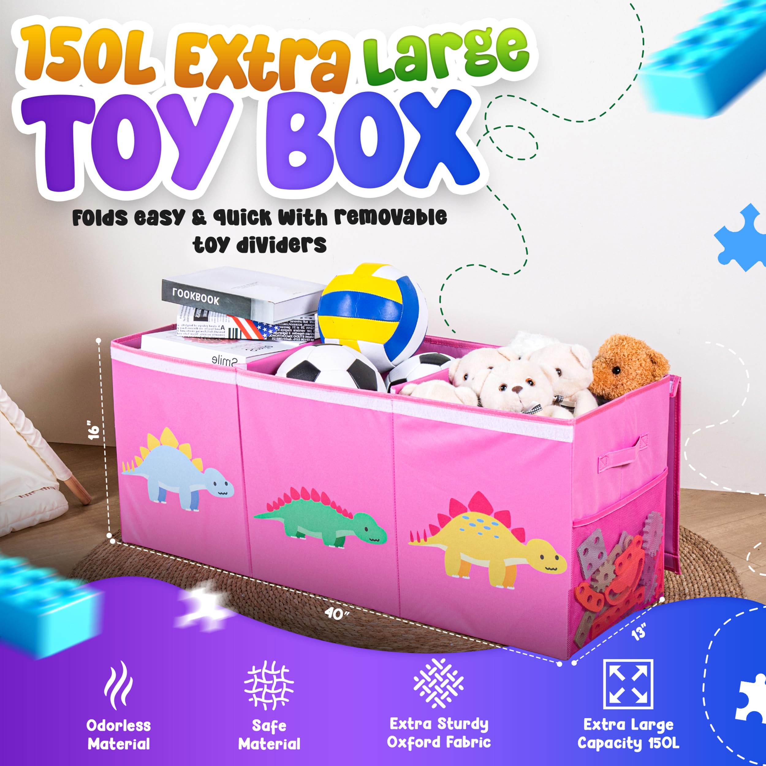 SYFIS Extra Large 150L Toys Storage Organizer for Kids – 40