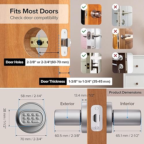 Miniatura 5 de Cerradura de puerta de entrada sin llave, cerradura de puerta de huellas dactilares con teclado biométrico, bloqueo automático para puertas