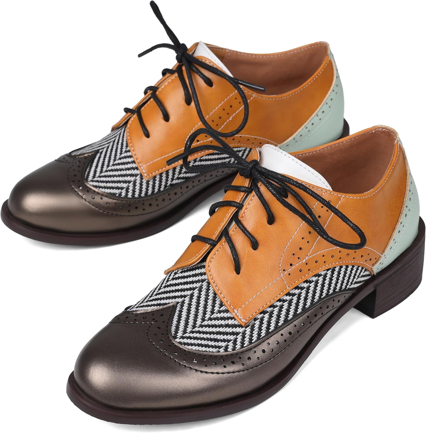 Women Black Oxfords Lace Up Pointed Toe Classic Business Formal Wingtip Brogue Dressy Shoes - Image 5