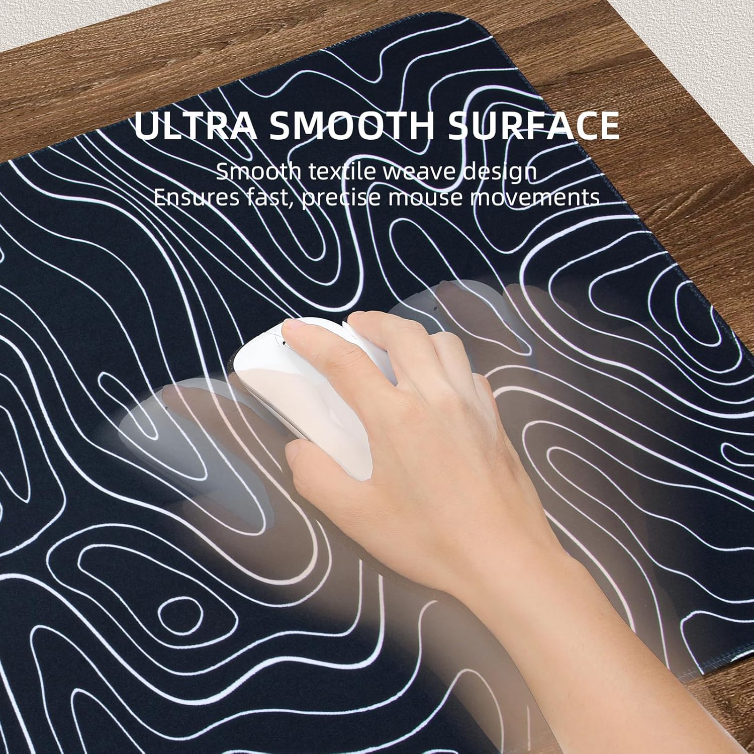 3 in 1 Wireless Charging Mouse Pad 15W, Gaming Mousepad with Ultra-Smooth Surface, Non-Slip Base, XXL Large Desk Mat 80 x 40cm,Black Topographic Computer Desk Pad for MacBook, PC, Laptop