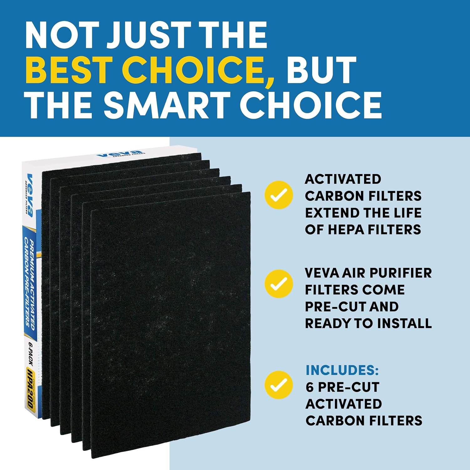 VEVA Air Purifier Filter Replacements - 6 Pack Precut & Compatible with Honey-well HPA200 Purifiers - Premium Activated Carbon Pre-Filters - Image 6