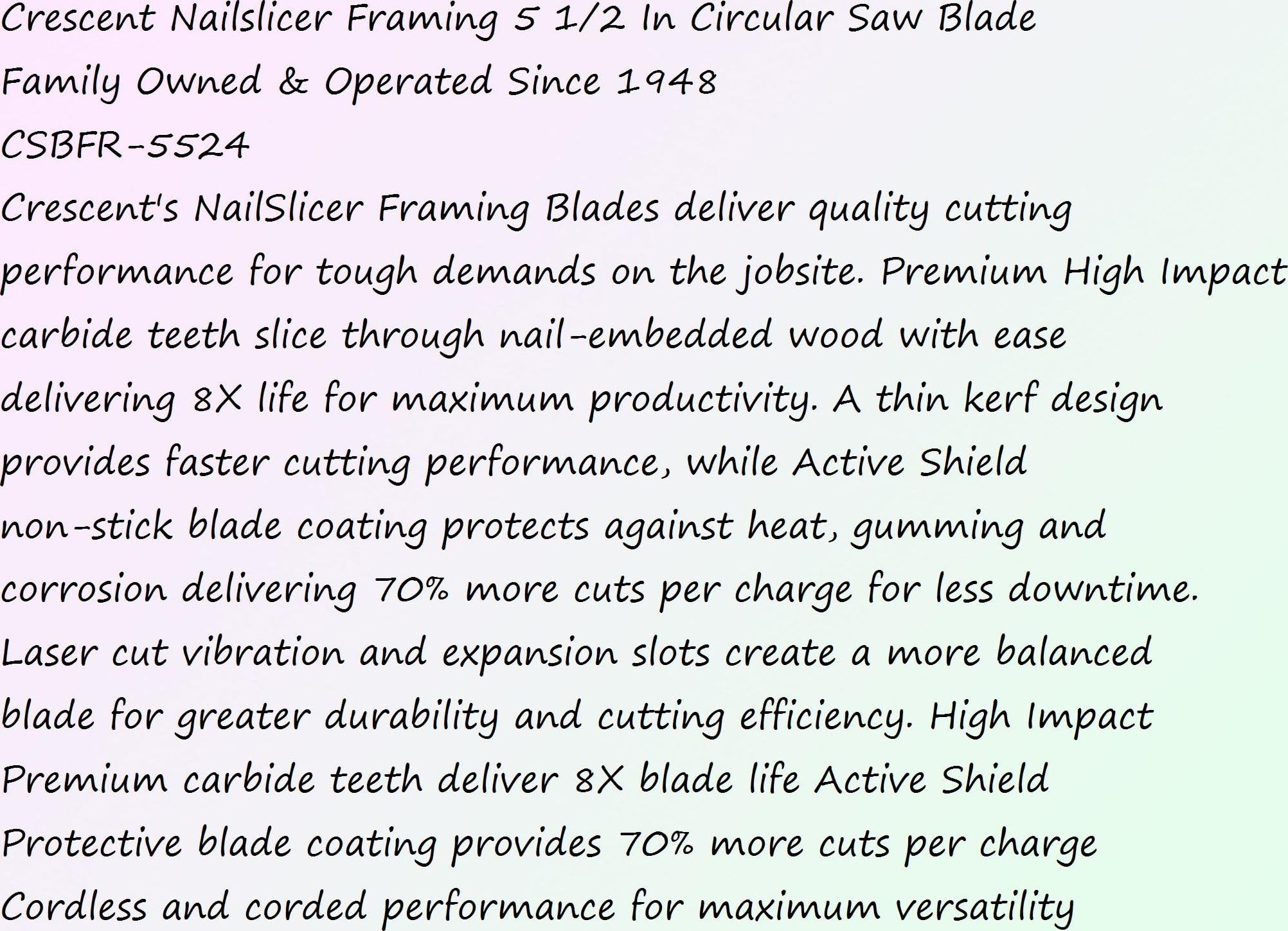 CSBFR-552 CSBFR-5524 for Nailslicer Framing 5 1/2 in Circular Saw Blade CSBFR5524