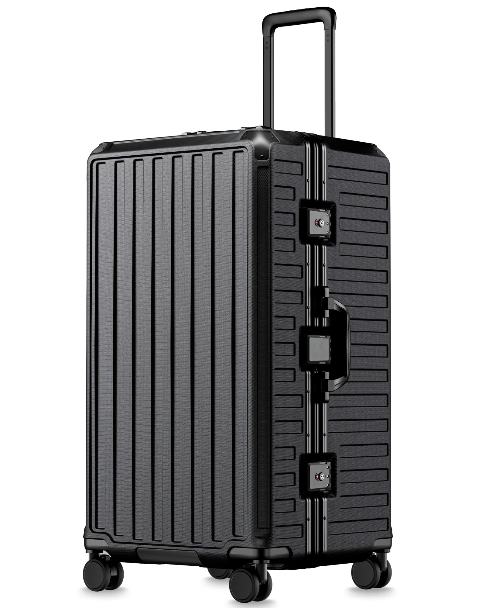 LUGGEX Checked Suitcase with Spinner Wheels, 8010S Aluminum Frame Zipperless Polycarbonate Hard Shell Suitcase (ZX-Core, Black, 30 Inch)