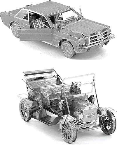 Juego de 2 modelos de metal 3D Metal Earth de Metal Earth Ford - Mustang 1965 y modelo T 1908