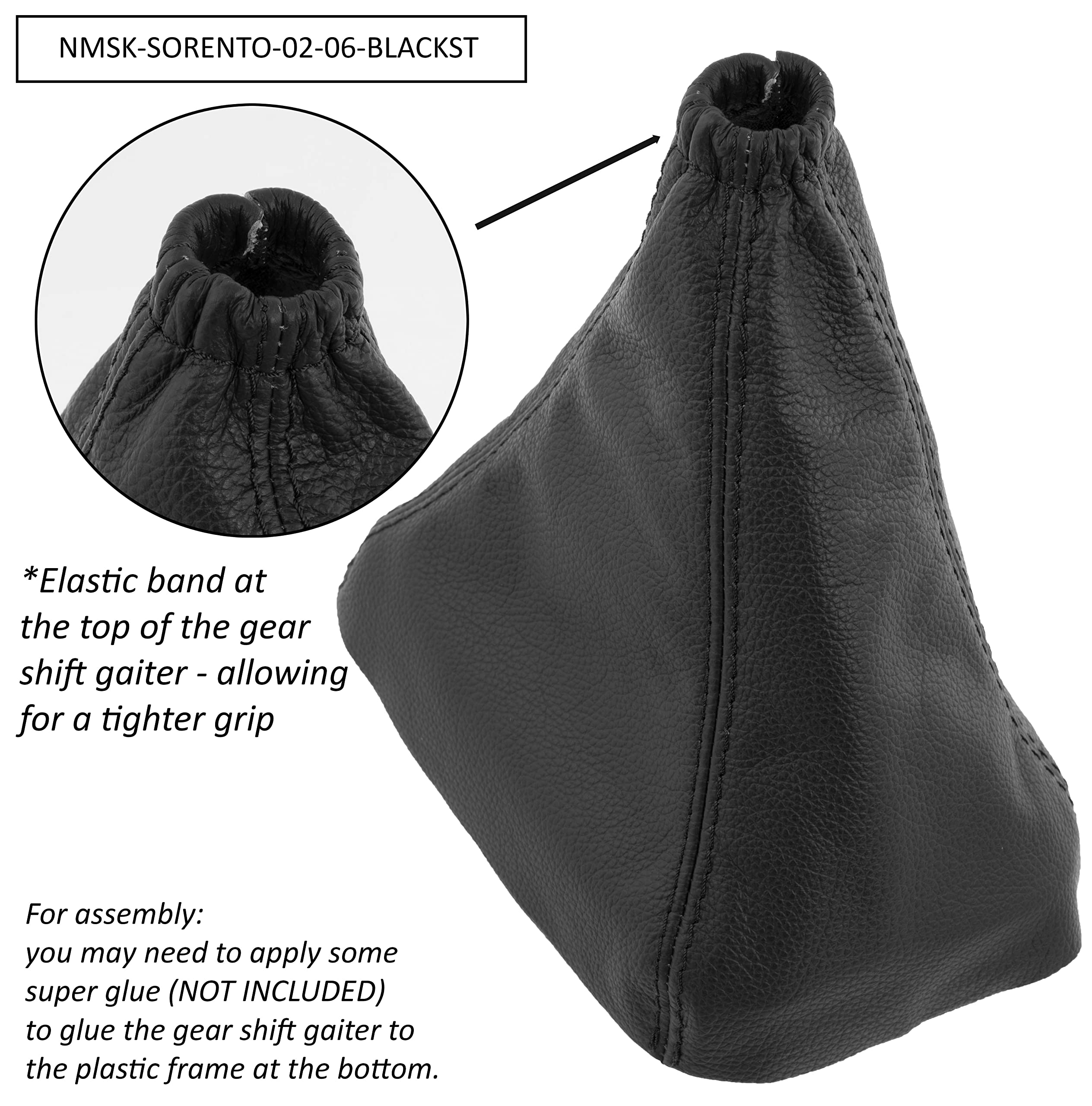 AERZETIX - C60298 - Soufflet de levier de vitesse en cuir véritable - compatible avec Kia Sorento 2002-2006 - couleur : noir avec surpiqûres noires - pour boîte de vitesse manuelle