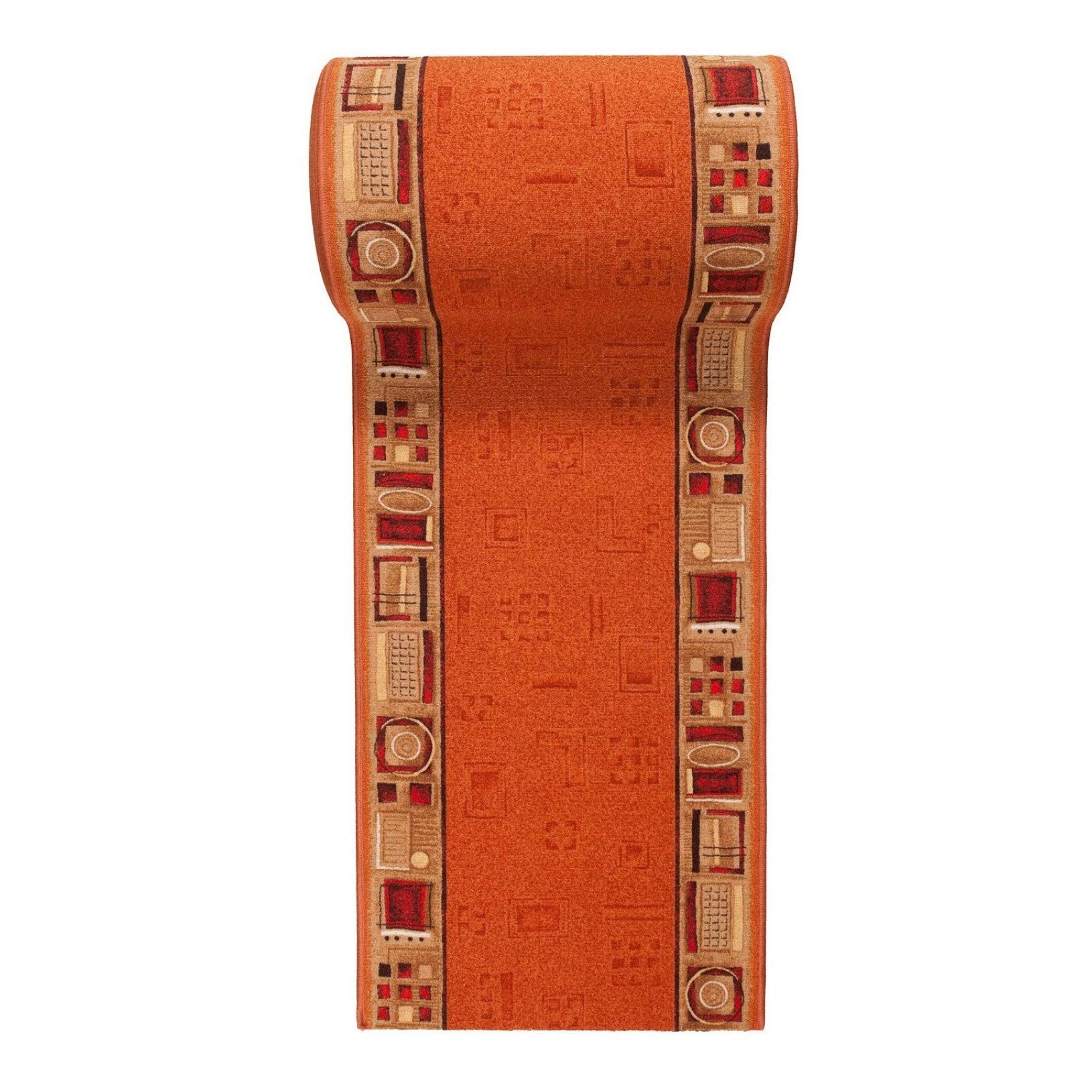 TAPISO Anti Rutsch Teppich Läufer rutschfest Brücke Meterware Modern Orange Rot Beige Figuren Design Meliert Flur Küche Wohnzimmer 100 x 250 cm