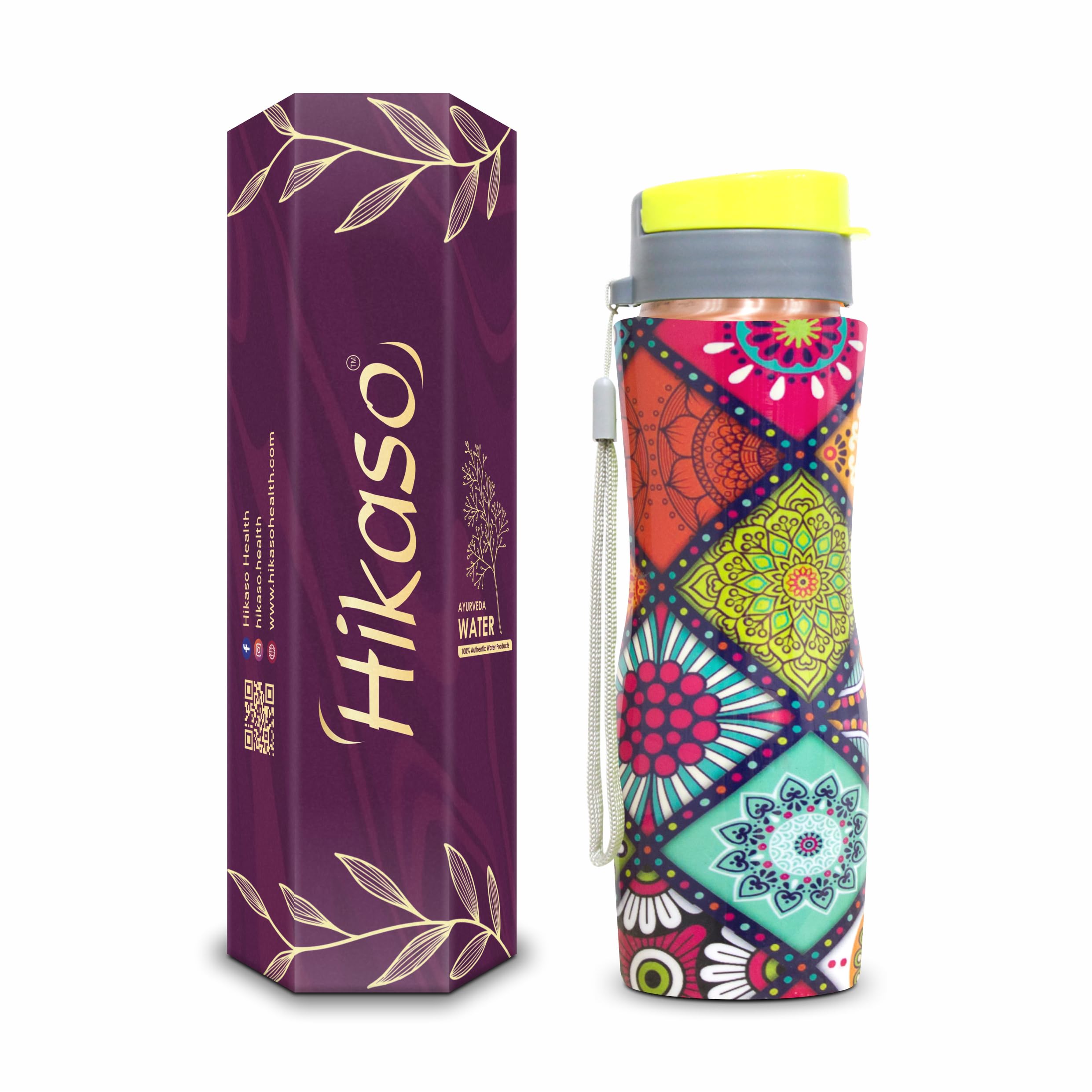 HIKASO "H2+Alkaline Copper Sipper Bottle | 750 Ml | Alkaline Water Infused With Molecular Hydrogen | Durable, Leak-Proof | Boosts Immunity & Strenght | Easy to Clean | Design : Enamel (PHULKARI)-image-25