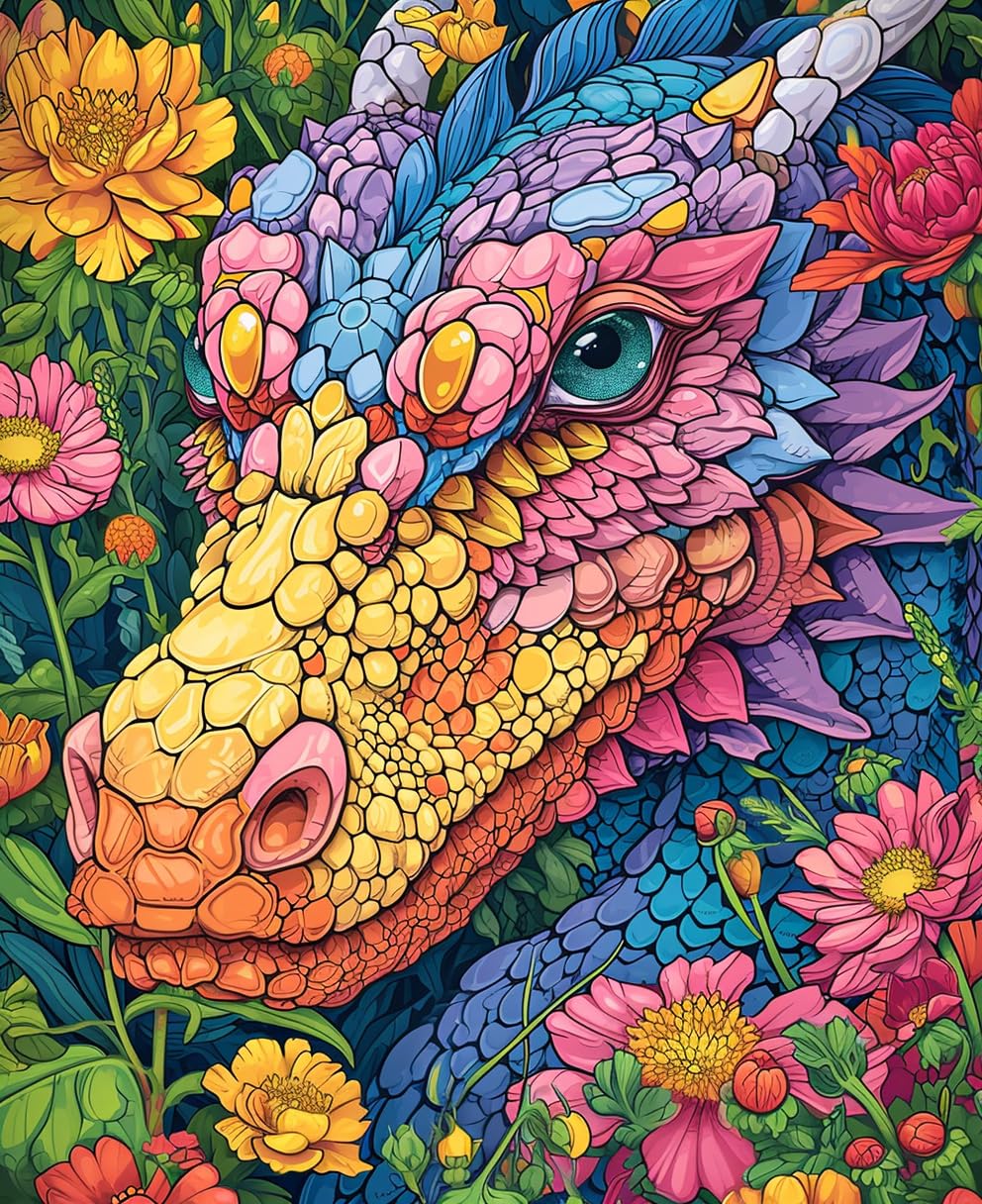 Moohue Needlepoint Kits Counted Cross Stitch Kits for Adults Advanced 14 Count Stamped Cross Stitch Kits Animals Dragon Flowers (Animal Dragon Flowers)