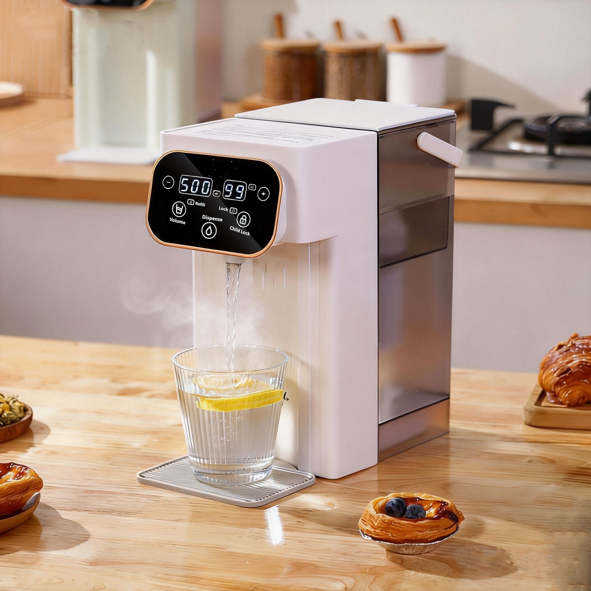 Distributeur d'Eau Chaude 3L Numérique Instantané écran Tactile LED 12 Réglages Température 8 Réglages Volume Filtre Charbon Actif