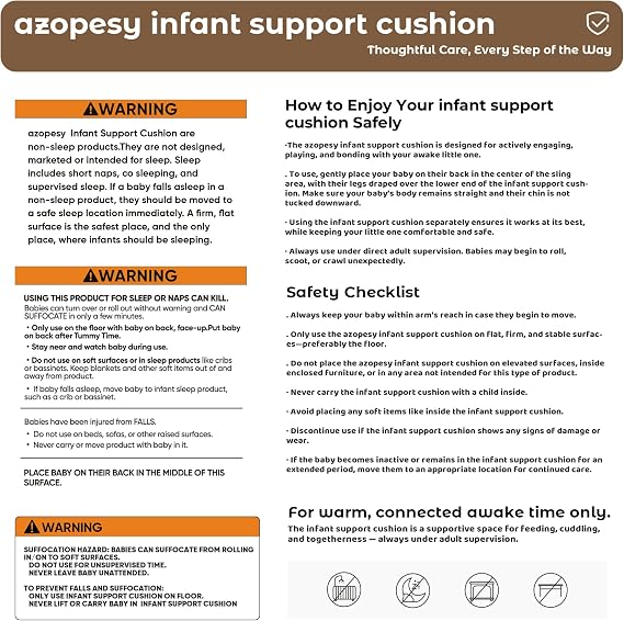 Infant Support Cushion - Baby Support Cushion for Newborn, 0-24 Months, Breathable Cotton Tummy Time Mat, Supervised Use, Portable Newborn Essentials for Home and Travel, Brown (Cover Included)