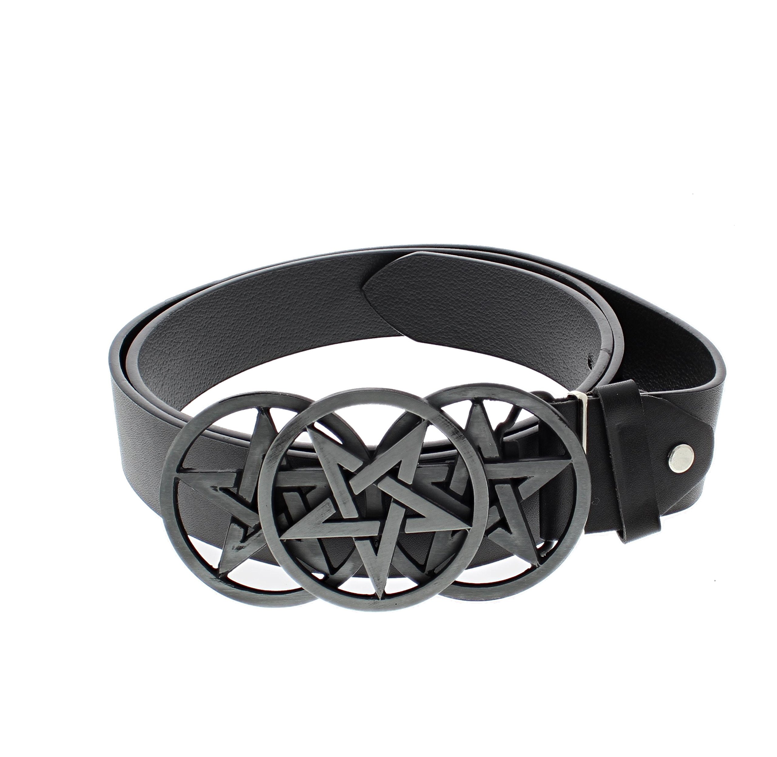 Zac's Alter Ego Black PU Belt with Triple Pentagram Buckle