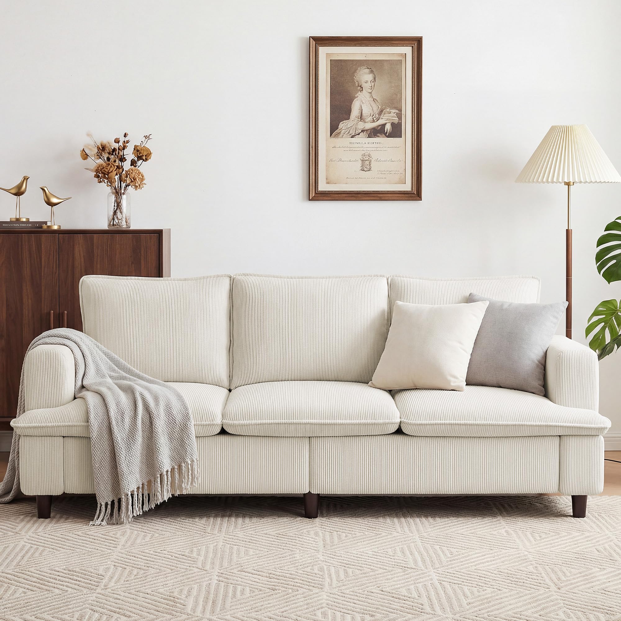 GRUSIGN 3 Seater Couch, 83" Comfy Corduroy Sofa with Deep Seat, Modern Sofa Couch for Living Room, Office, Bedroom, Apartment (Pillows not Included)