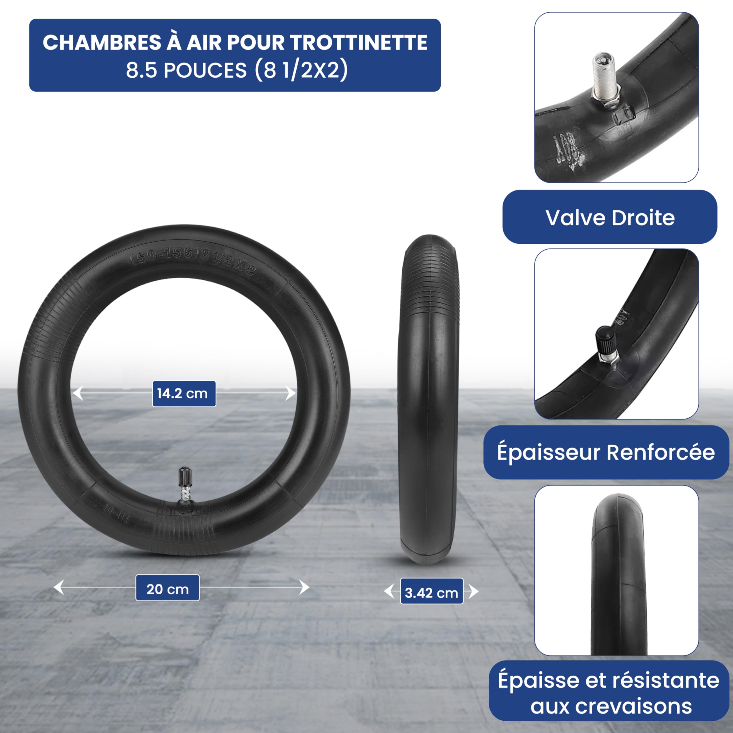 ANSENI Pneu et Chambre à air 8.5 Pouces, Roue 50/75-6.1, Pneu 8 1/2X2 Pour Trottinette Electrique Xiaomi M365/Pro/Pro2/1S/Essential Et Wispeed T855/T850 (2 Pneu+ 2 Chambre à air)