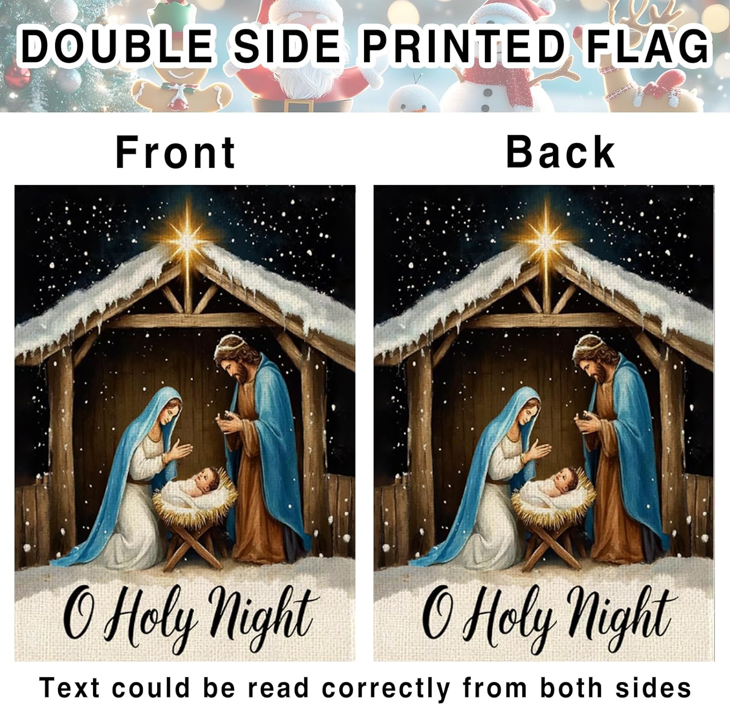 Christmas Holy Night Garden Flag 12×18 Inch Double Sided Jesus Christian Winter snowflake Garden Flags Yard Flags Lawn Decor Holiday Outdoor House Decoration - Image 3