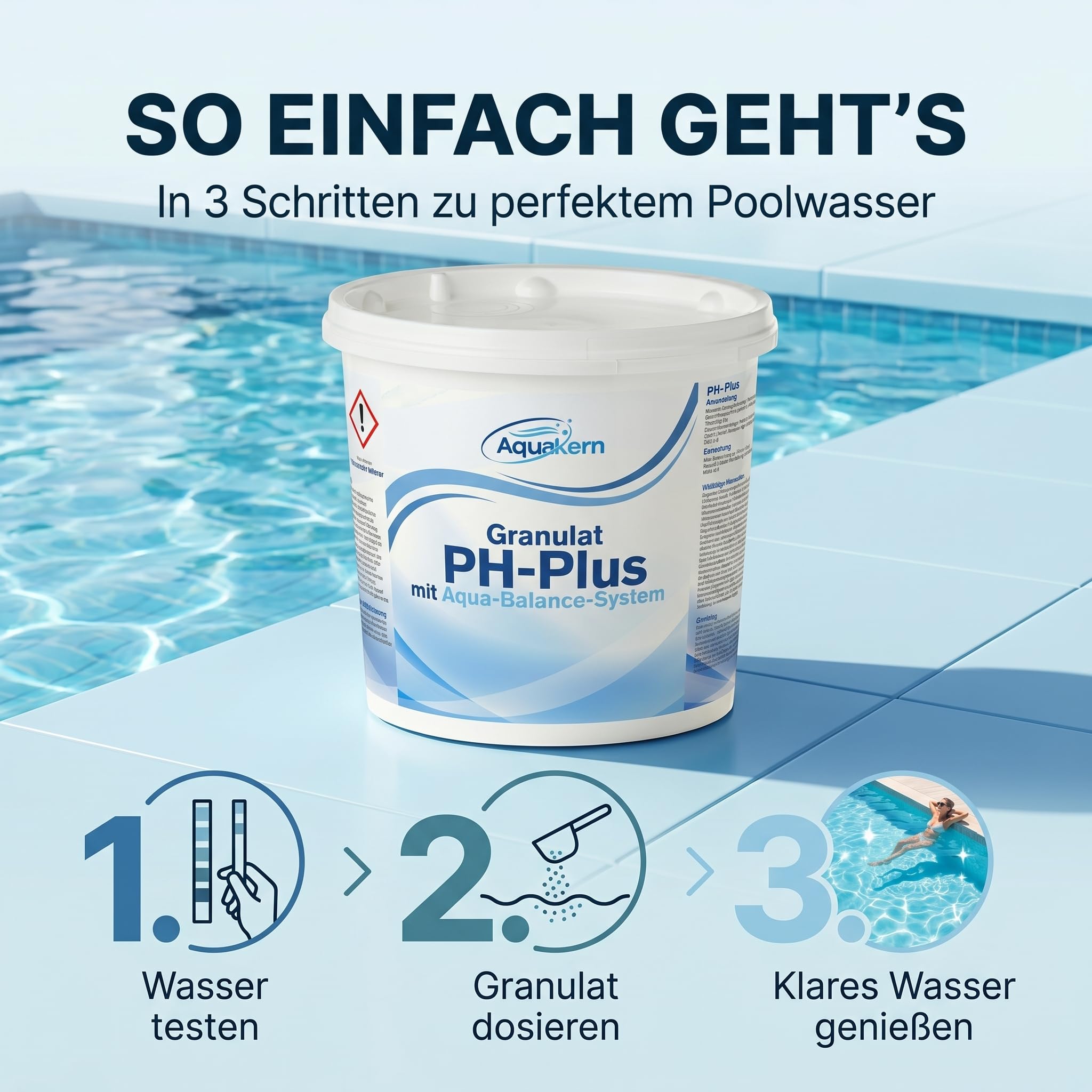 pH Plus Pool Granulat 5KG [mit Aqua-Balance] hebt den pH-Wert | pH Heber für Pool & Whirpool | Made in Europe
