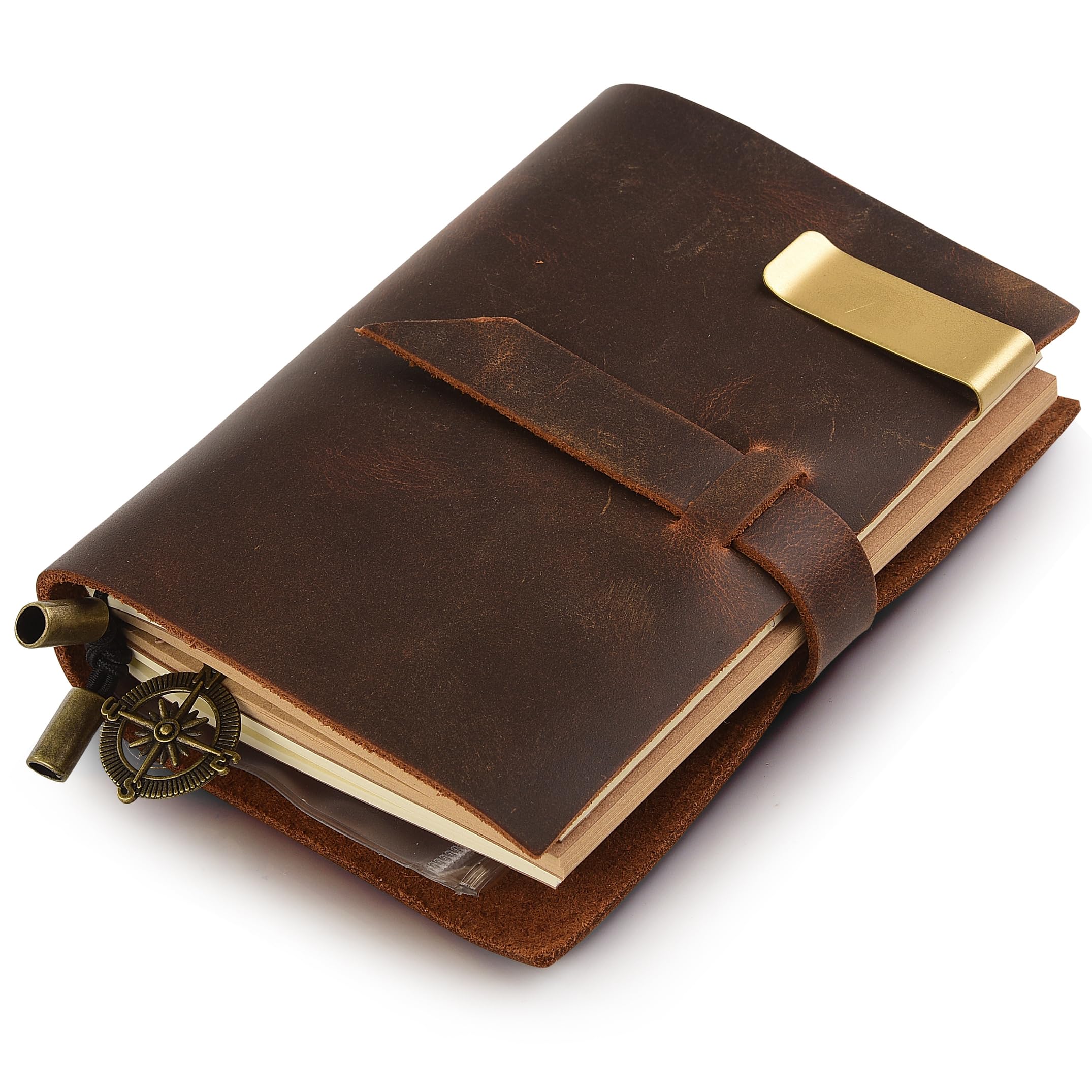 7Felicity® Classic Genuine Leather Notebook – 5.3" × 4" Refillable Pages Leather Journal – 100% handmade & Personalized - Vintage Diary - Daily Use & Traveler's Notebook - Retro Journal Bound Notebook(Style# 12S) (Refill books 13.5cm × 10cm)