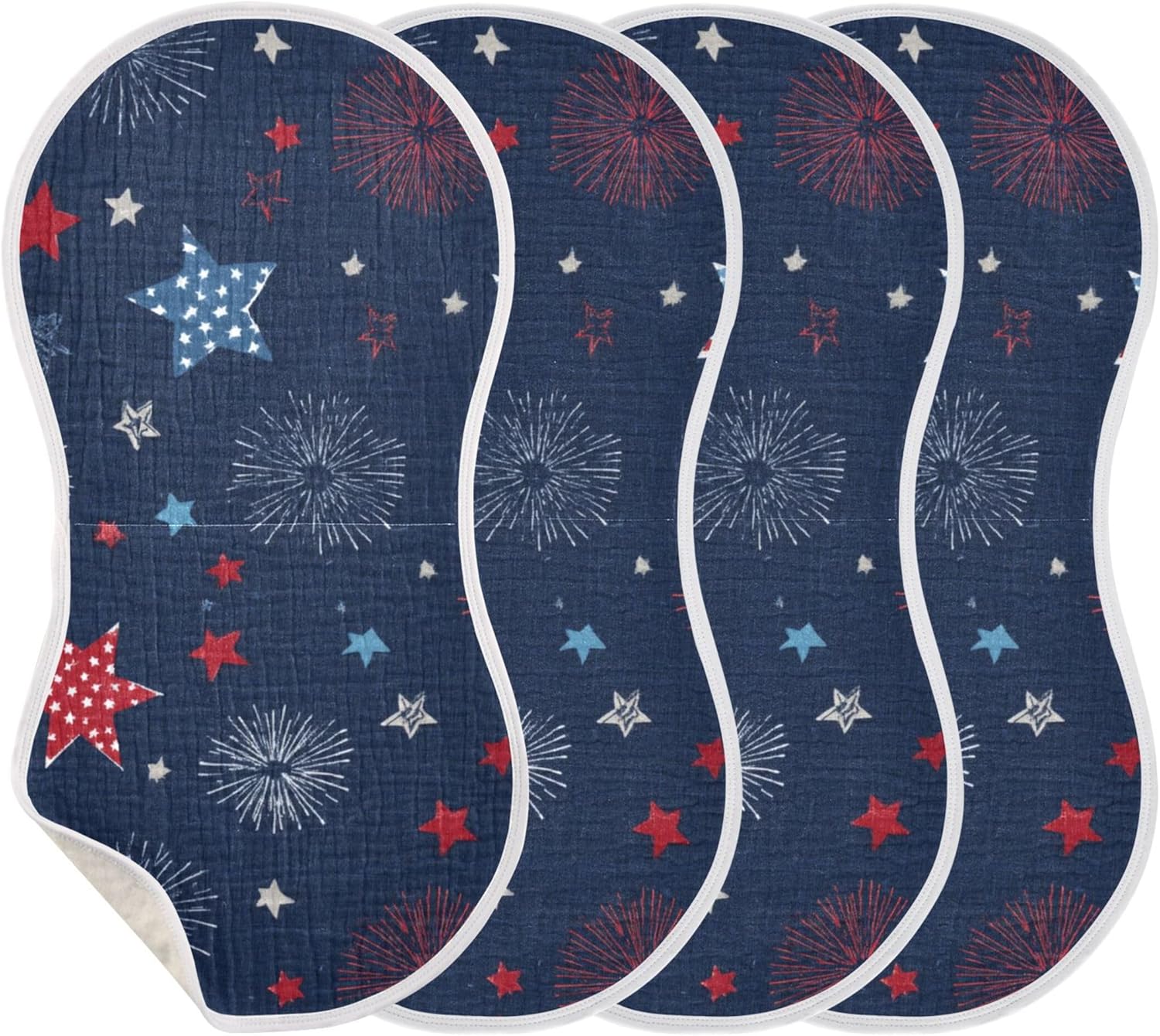 Patriotic Star Prints Burp Cloths Baby Boys Girls Absorbent Soft Cotton Burping Cloths Rags 4 Pack