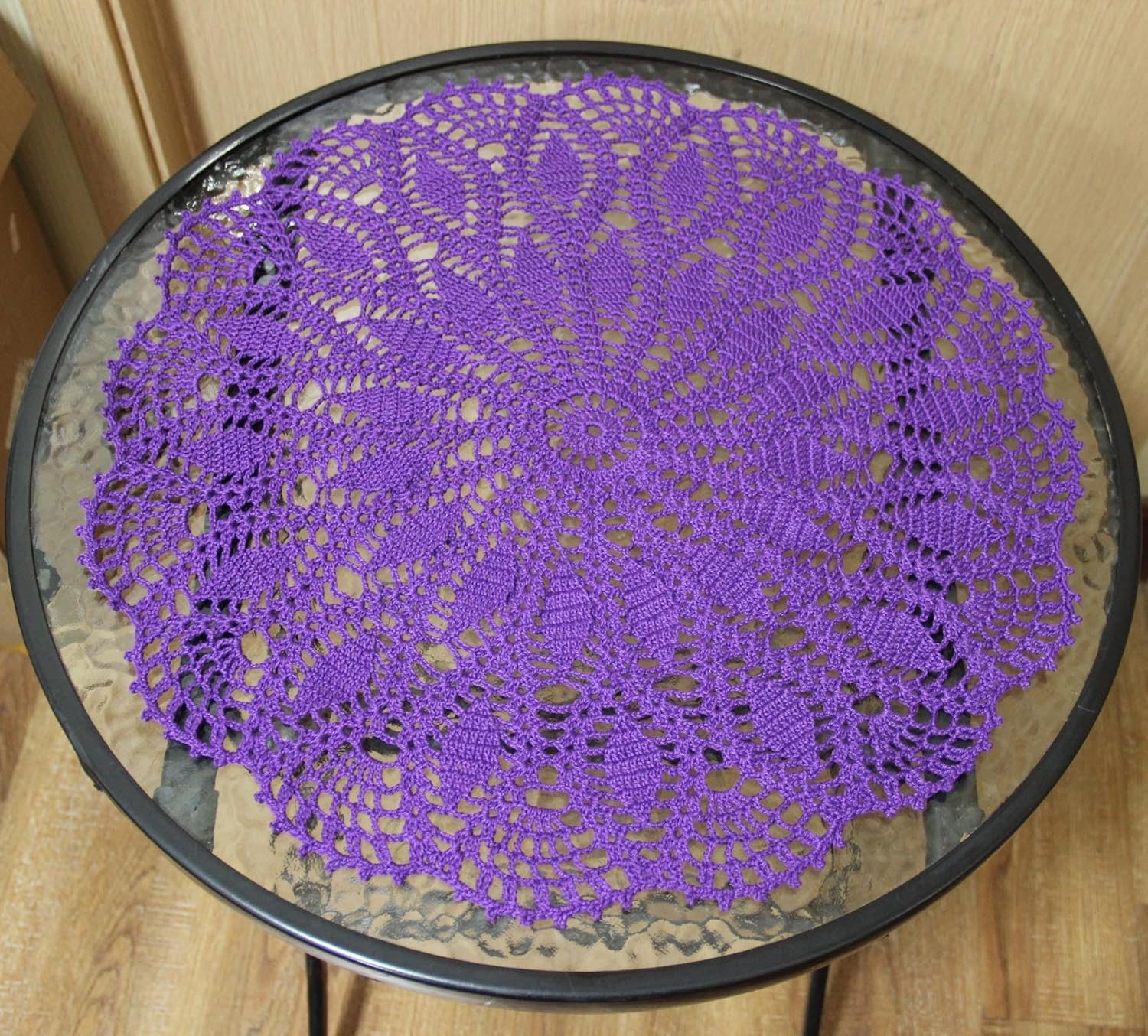 BIBITIME Handmade Crochet Round Lace Doilies Bohemia Lamp Sofa Decor Cover Wedding Placemat Kitchen Tablecloth (19.5 in to 21.5 in,Pack of 2PCS, Dark Purple)