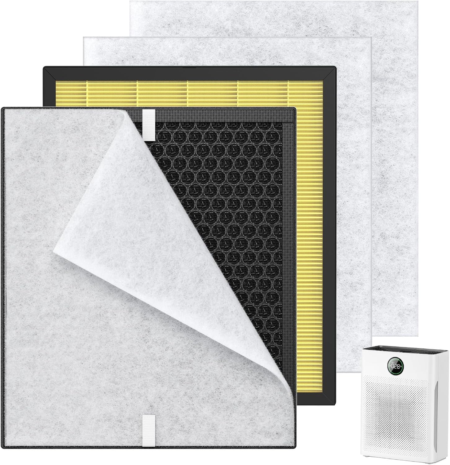 2 Pack PR1 Replacement Filter for Mooka Mode PR1 Air Purifier, H13 True HEPA Filter for Home Large Room up to 2200sq.ft, 4Pcs Washable Pre Filter Removes Pollen Dander Smoke Pet Hair Dust, Yellow 2 Pack - Pet Care Filter - Yellow