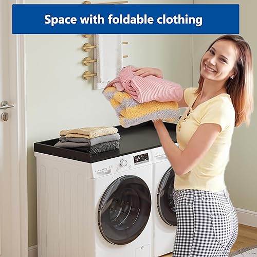 Miniatura 6 de Encimera de lavadora y secadora, 27.5 x 54 pulgadas de madera para organización de lavandería, encimera de lavandería sobre lavadora y secadora, con