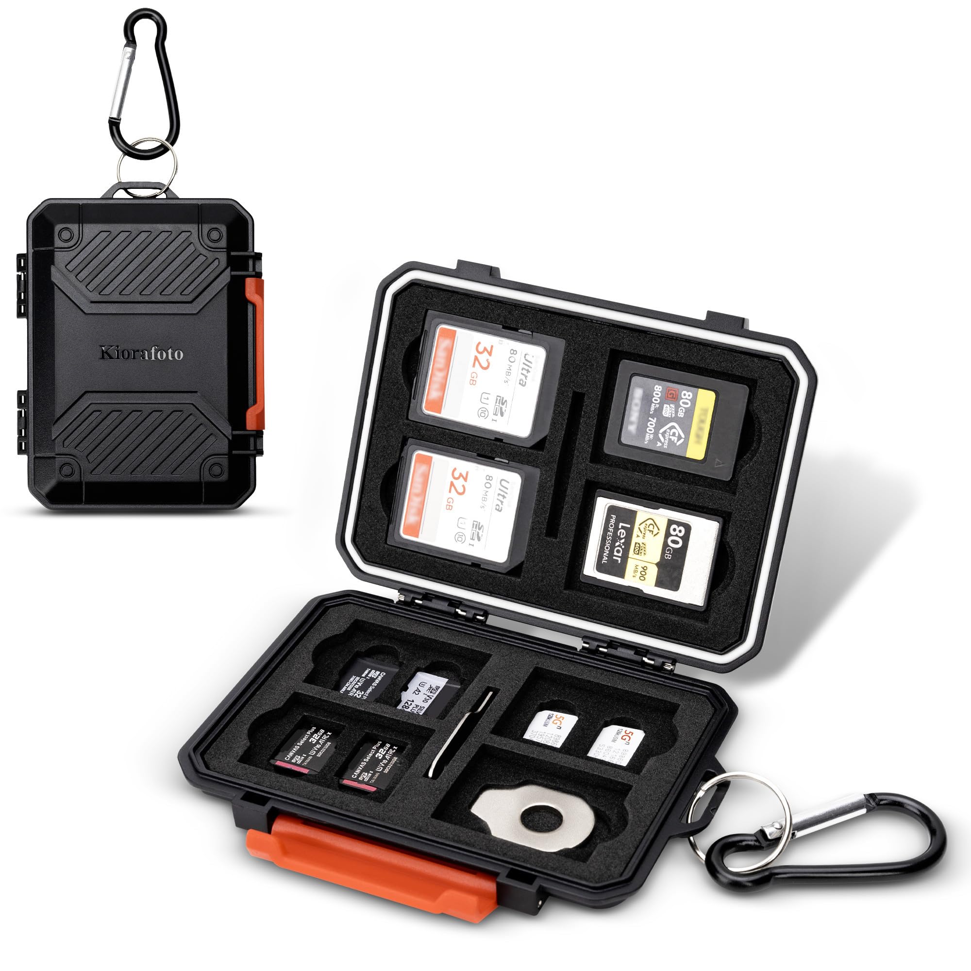 Kiorafoto 18 Slot Memory Card Holder for 8 SD &amp; 4 TF &amp; &amp; 4 CFA &amp; 2 Nano SIM