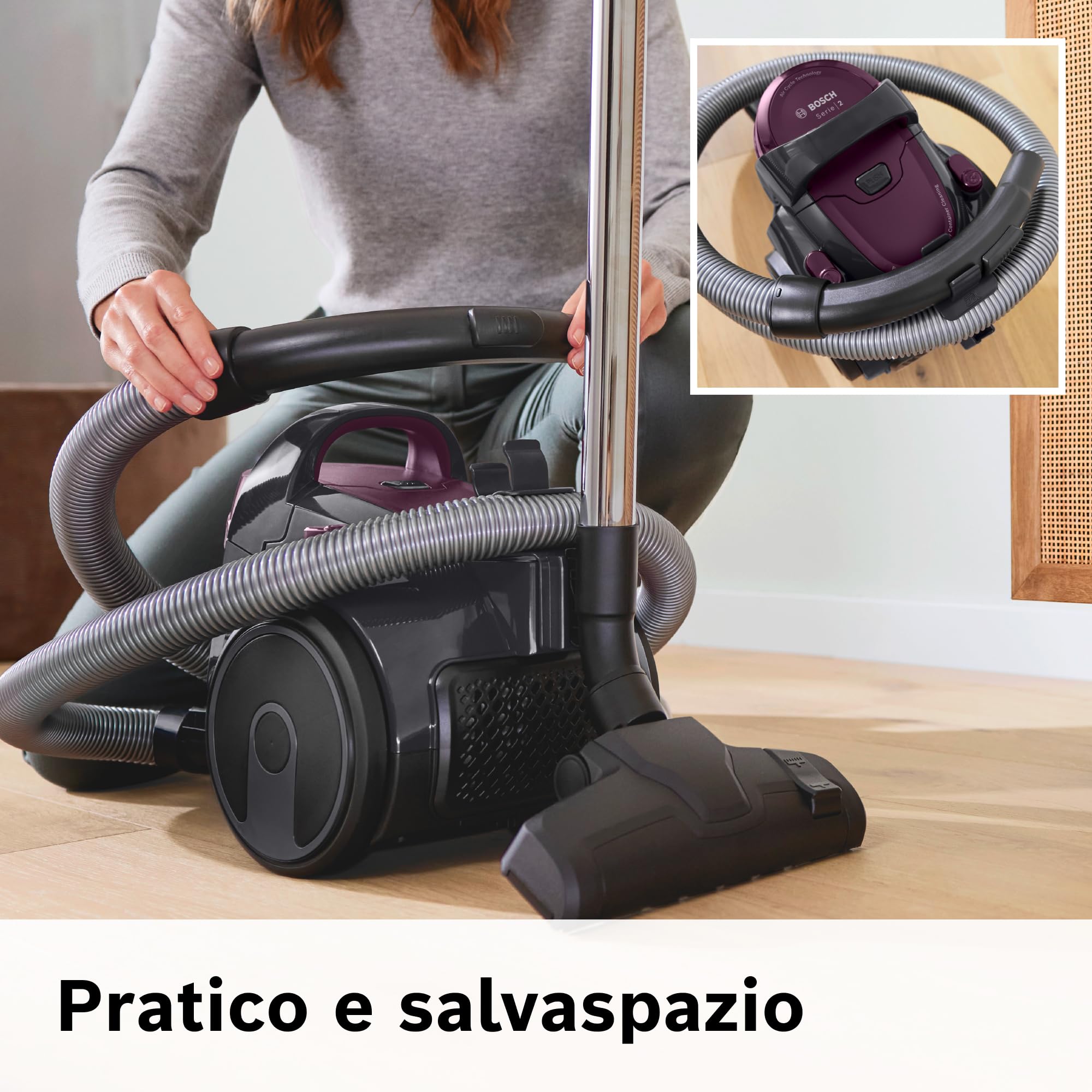 Bosch BGC05AAA1 Aspirapolvere a Traino Senza Sacco con Filtro Igienico PureAir, Design Compatto, Potente, Viola