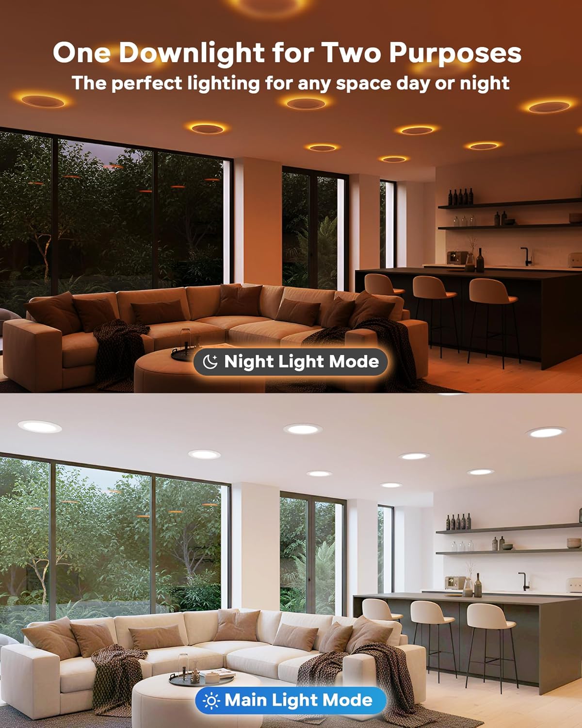 LVWIT 6 Inch LED Recessed Lights with Night Light, Dimmable Retrofit Can Lights for 5/6 Inch Housing, 5CCT Selectable 2700K-6000K + 2000K Night Mode,10W=100W,1000LM Ceiling Light,E26 Base,ETL,6 Pack