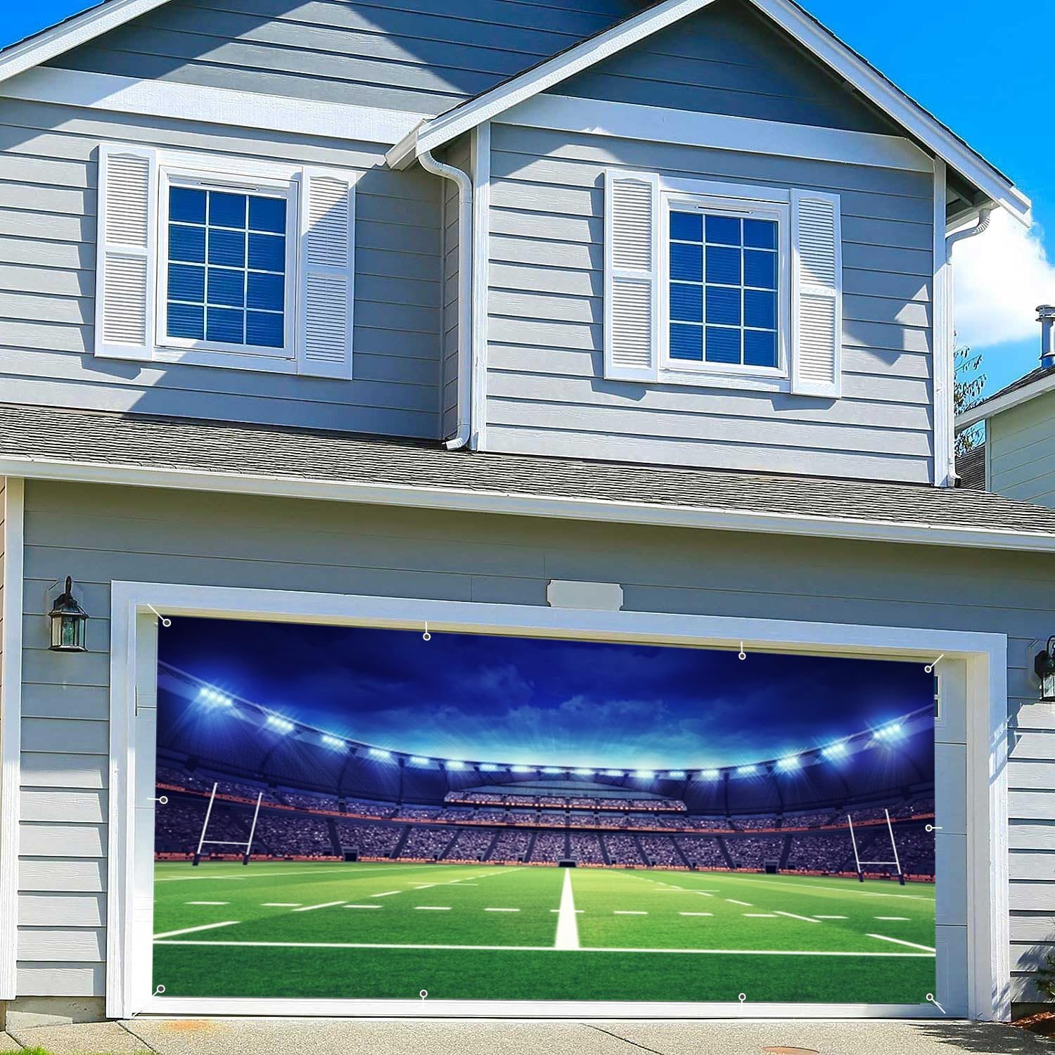 Leowefowa Garage Door Cover 16x7ft Sport Football Field Garage Door Decorations Light Sport Night Garage Door Banner Garage Door Cover Outdoor