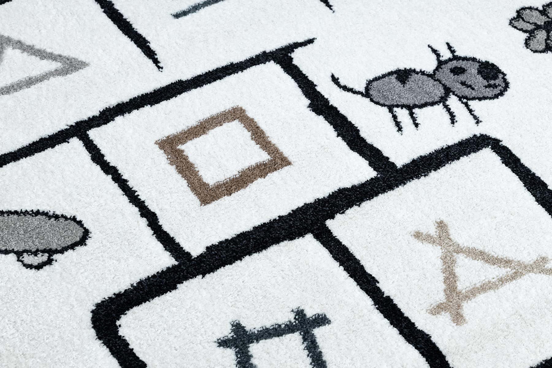 rugsx Tapis pour Enfants Fun Hop Moderne, pour Chambre d'enfant, d'adolescent, Design Original, la marelle, Animaux Noir 120x170 cm