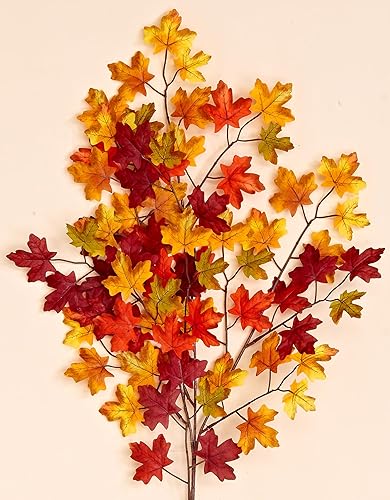Miniatura 3 de Mini espray artificial de hoja de arce de otoño de 27 pulgadas con 75 hojas, juego de 6