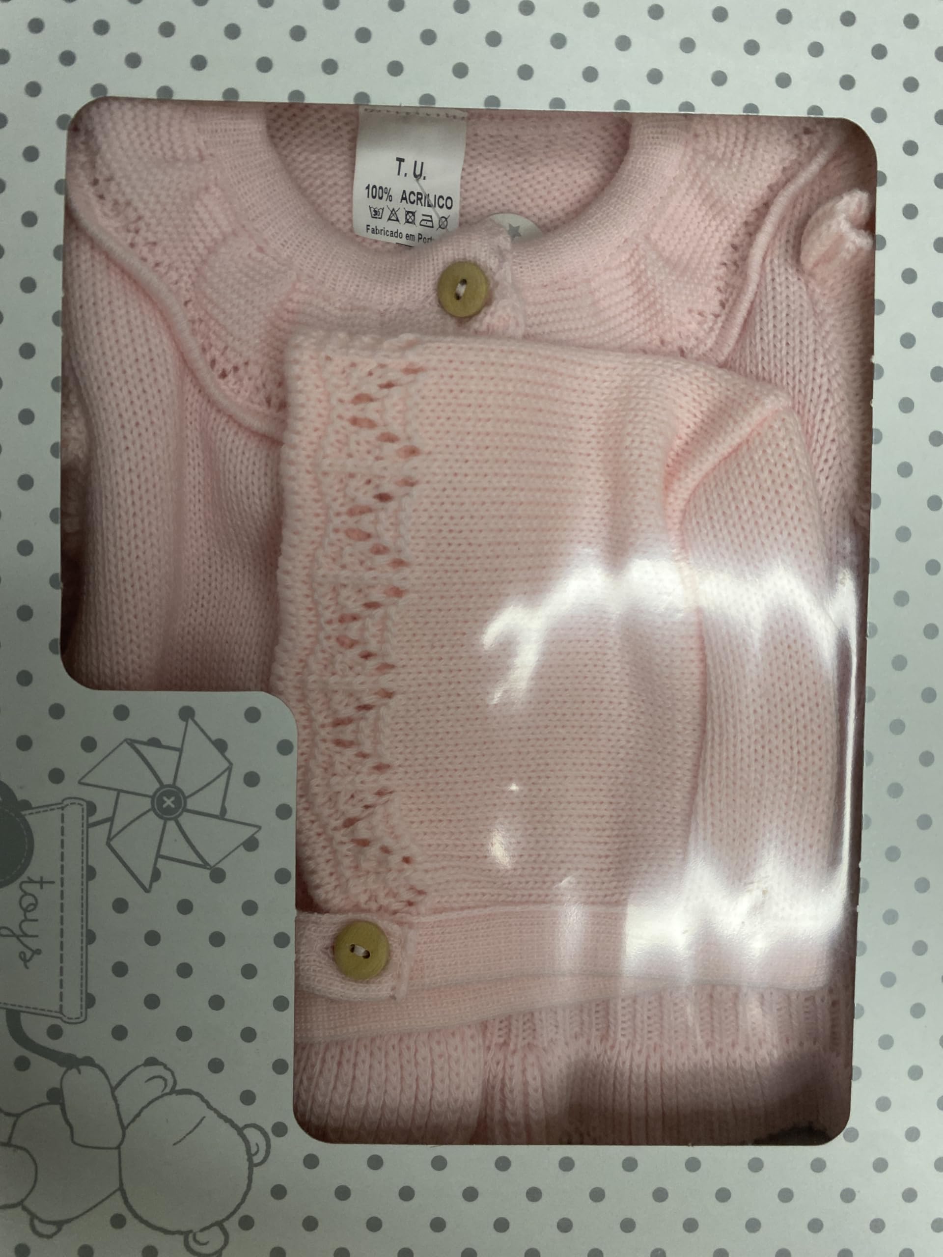 Genérico Conjunto de Bebé en Punto de Algodón, Rosa Claro, 3 Piezas con Chaqueta con Volantes, y Manta. Invierno. Talla única. Recién nacido