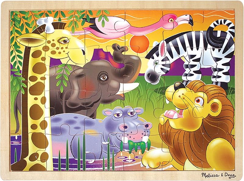 Rompecabezas de madera African Plains Safari con bandeja de almacenamiento (24 piezas)