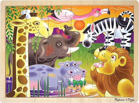 Melissa & Doug African Plains Safari Wooden Jigsaw Puzzle with Storage Tray 24 pcs