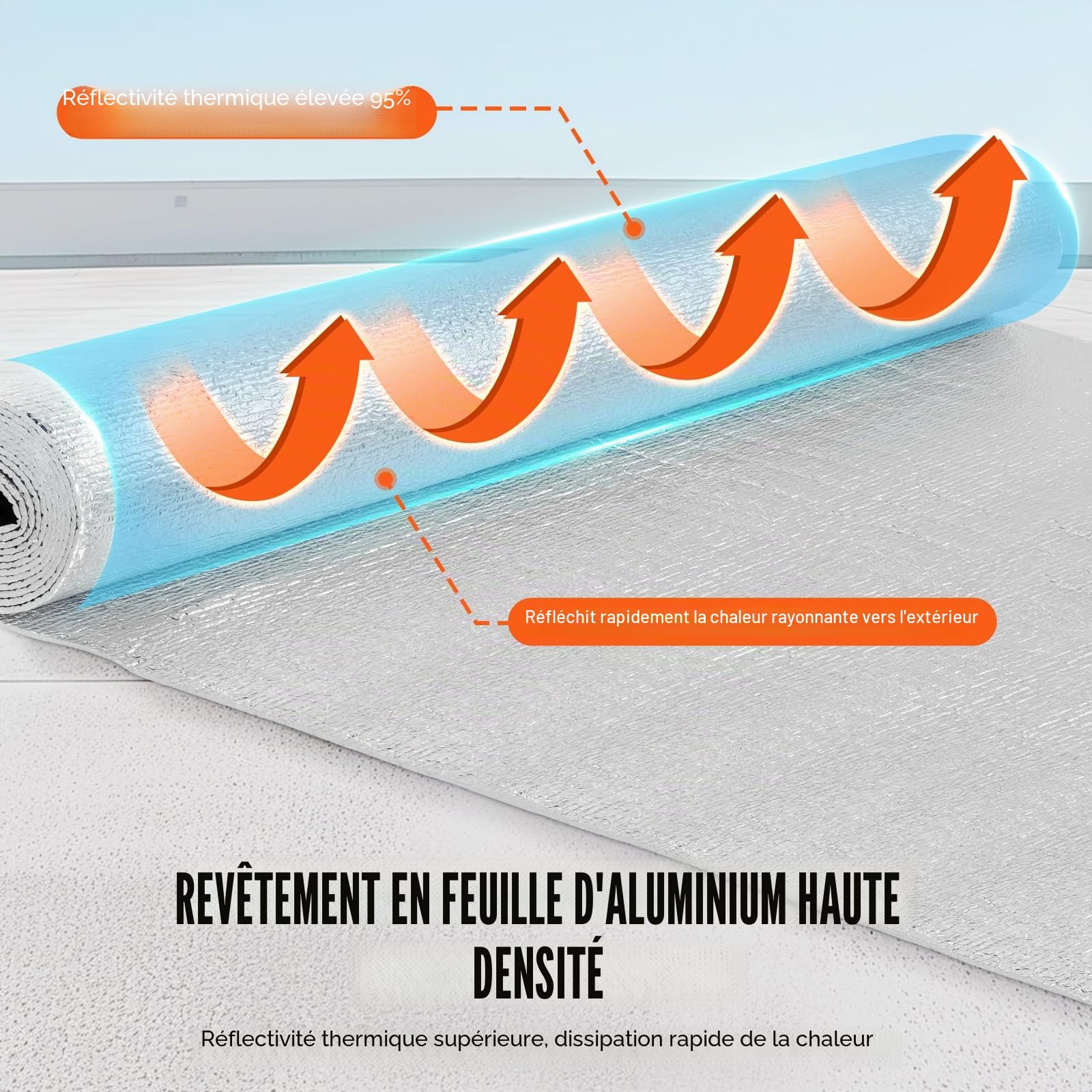 VEVOR Isolant thermique double réfléchissant, 3 x 1,22 m, rouleau d'isolation barrière radiante, noyau en mousse EPE, 3,2 mm, feuille d'aluminium double face, pour fenêtre, toit de camping-car, maison