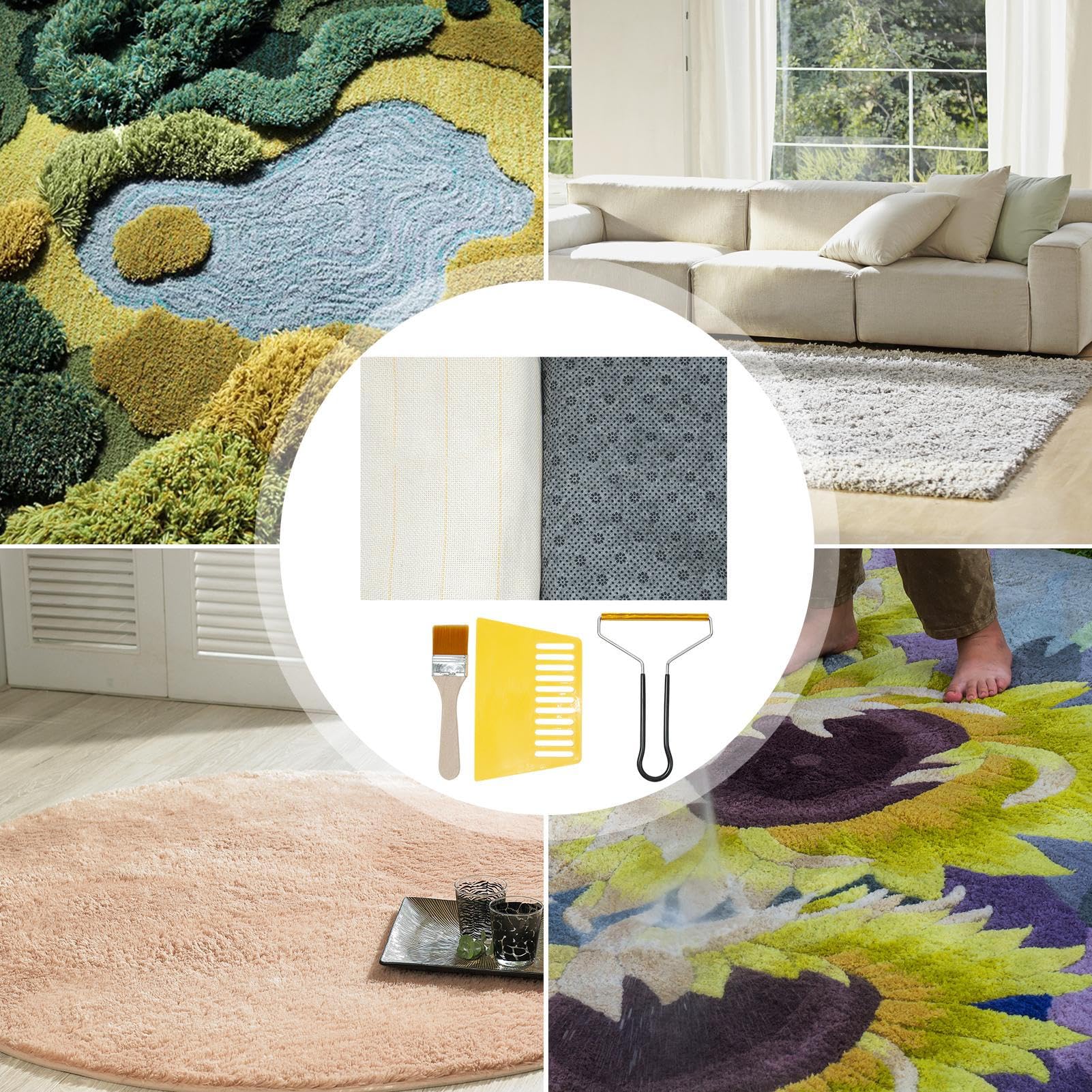 Tufting-Stoff auf der Rückseite – Markiertes Gitter-Teppich | Herstellungsmaterial-Set, strapazierfähiges, rutschfestes Mönchtuch, großes Blatt, Teppichhandwerk, ideal für Anfänger, Hobby